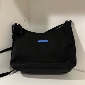 Simple Black Shoulder Bag with Pretty Blue Lining - Waiting for you to Up-cycle!